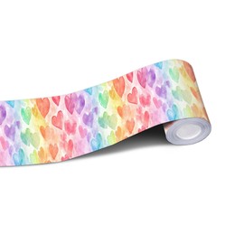 IVN Wallpaper Border Peel and Stick Decorative Wall Trim Self Adhesive Rainbow Heart Accent Strip for Bathroom Laundry Room Pool Area Mirror Frame Shelf Wall Edge 4x196 Inch Colorful Design