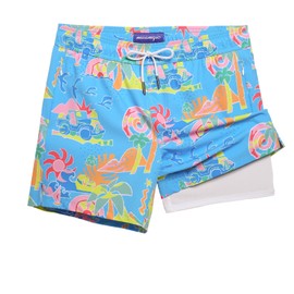 MaaMgic 5" Mens Swim Shorts with Compression Liner 4-Way Stretch Bathing Suit Swimming Shorts 2 in 1 Men's Swim Trunks with Zipper Pockets Quick Dry, Self-Drive Blues, XXL