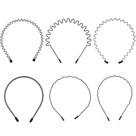 Ram® 6 x Elastic Wavy Spring Hairbands Multi Style Black Non Slip Metal Unisex Sports Women Men Headband Hairband