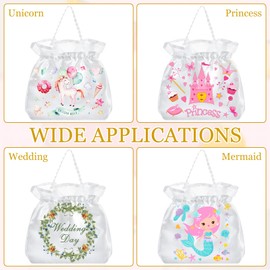 Aliceset 6 Pcs Sublimation Bag Satin Bag Blank Gift Bags Bridal Wedding Money Bag DIY Heat Press Bags 8.7 x 9'' Bags with Pearl Handle for Girl Princess Unicorn Mermaid Party Christmas Craft Present