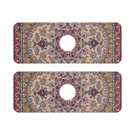 Tatenale Kitchen Sink Splash Guard Sink Faucet Mat Faucet Handle Drip Catcher Drain Mats for Kitchen Bathroom Countertop Absorbent Dish Drying Mat Pad 2pack 30x5.4Inch Boho Retro Tan Red