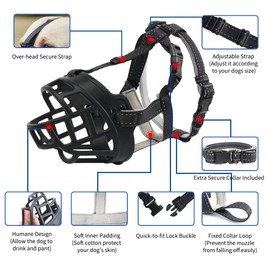 BARKLESS Dog Muzzle, Soft Silicone Basket Muzzle for Dogs, Allows Panting and Drinking, Prevents Unwanted Barking Biting and Chewing, Included Collar and Training Guide