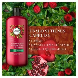 Herbal Essences Shampoo con Aceite de Ricino y Granada, Sin Parabenos, Sin Aceites Minerales, Pelo Largo y Fuerte, 1L