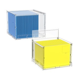 MUKAI File Organizer Box with Lid, Collapsible acrylic File Folder Organizer with acrylic Slide, Hanging File Folder Box, for Office Document Storage with Desktop organizer ﻿ (2)