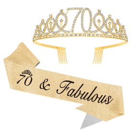 Golden Crown Tiara & Sash - 70th Birthday Decorations for Women