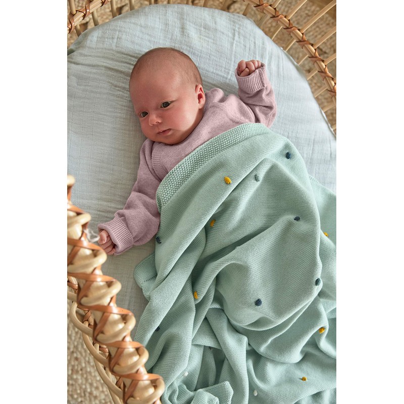 LÄSSIG Baby’s Knitted Blanket - 100% Organic Cotton, GOTS-Certified mint
