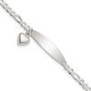 925 Sterling Silver Figaro Link ID Heart Love Dangling Chain