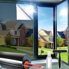 Window Privacy Film See Out Not in, One Way Privacy Window Film, Removable Window Tint for Home, Reflective Static Cling Window Film Heat Blocking, Black Silver, 47.2 X 78.7 inch