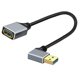 LANMINGLEL Short USB 3.0 Male to Female Cable,90 Degree USB 3.0 Extension Cable,5 Gbps Type A Extender Data Cord, Aluminum Alloy Shell for Tight Spaces,TV,PC,Laptop, Gaming 0.3M (Left)