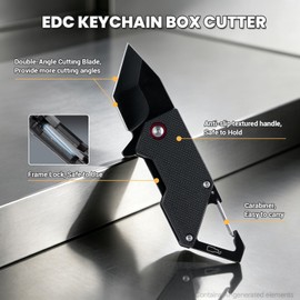 KAMBOLLY Small Pocket Knife, EDC Keychain Knife with 1.6 Inch Blade, Liner Lock, Carabiner and Bottle Opener, Folding Box Cutter Tool for Everyday Carry, Stocking Stuffers Gifts for Father Dad