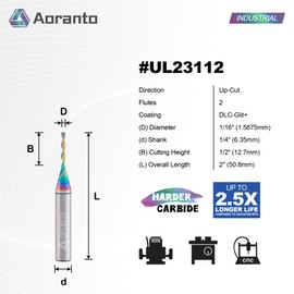 Aoranto UL23112 1/16" Upcut Spiral CNC Router Bit 1/4" Shank, Industrial Quality Extra Long Life Coating Solid Carbide Up Cut End Mill for Wood Slot Engraving Carving, 1/16" Dia x 1/2" CL, 5 Pack
