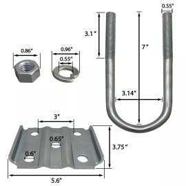 Brickyard U Bolt Kit for 5,200-7,000 lbs Trailer Axle, 3" Round x 7" Long - Single Axle