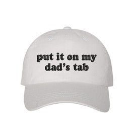 Put It On My Dad's Tab Embroidered Baseball Hat (US, Alpha, One Size, White Black Thread)