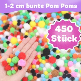 450 Stücke 1cm,1.5cm,2cm Pompons,Bunte Pompons zum Basteln,Pom Pom Set in 9 Farben zum Basteln，Pompoms zum Basteln für Kinder， Flauschige Bastelbälle für DIY, Partydeko, Haarschmuck & Kleidung