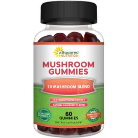 aSquared Nutrition Mushroom Gummies - 10x Complex Supplement - Lions Mane, Turkey Tail, Reishi, Cordyceps, Chaga - Energy, Focus, Immune Support for Men & Women - Replace Powder, Capsules & Pills