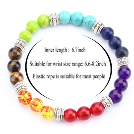 Hamoery Men Women 8mm Lava Rock Beads Bracelet Elastic Natural Stone Chakra Yoga Bracelet Bangle(Chakra Stones)