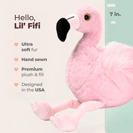 Bearington Collection Lil’ Fifi Stuffed Animal: Stuffed Plush Flamingo Toy, Ultra-Soft 7” Fifi The Flamingo, Made with Premium Fill, Pink Fur and Fuzzy Wings; Machine Washable
