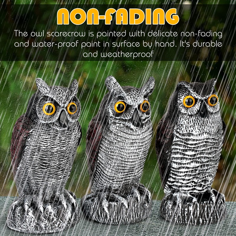3-Pack Owl Decoys for Bird Deterrent - Weatherproof Bird Repellent
