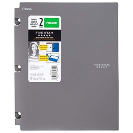 Snap-in Plastic Folder for Binders 2 Pocket - Five Star/Dimensions 9.5'' X11.62'' Sheet Capacity: 120 (Grey)