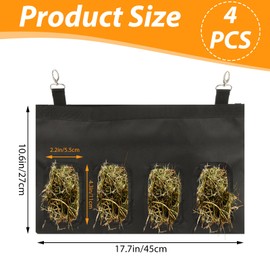 YAYODS 4 Pack Rabbit Hay Feeder Bag, 4 Holes Hanging Hay Feeder Guinea Pig Hay Bags Black Bunny Hay Bag for Rabbits Chinchillas Hamsters Small Pets and Animal, 17.7" x10.6"