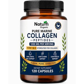 Naturfi Organic Pure Marine Collagen Peptides 1200mg Per Serving | Type I & III Hydrolysed Fish Collagen Capsules | 120 Capsules | Wild-Caught Marine Collagen Supplement for Skin, Hair, Nails, Joints