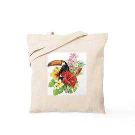 CafePress Toucan And Flowers Tote Bag Reusable Natural Beige Canvas Shopping Bag