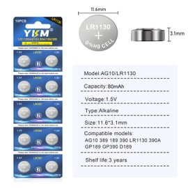 YKM AG10 LR1130 Battery L1131f L1131 L1131c 389 390 LR54 LR 1130 1.5V Alkaline Batteries 40 Pack