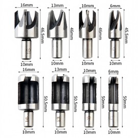 8-Piece Tenon Drill Wood Plug Cutter, Conical Claw Drill, 6 mm, 10 mm, 13 mm, 16 mm Plug Cutter for Wood, Chamfer Wood Cutter, Suitable for Table Drill, Electric Drill