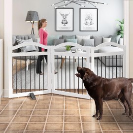 SFJC Foldable Freestanding Indoor Dog Gate for Doorways Wooden White Pet Gate for The House Dog Fence with Support Feet Included for Stairs, Hallways, 24" Height,3 Panels