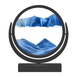 E-SHIDAI Moving Sand Art Picture in Motion Round Glass 3D Deep Sea Landscape, Dynamic Sand Art Sandscapes, Sensory (7in,Blue)