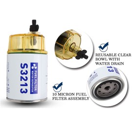 Fuel Filter Water Separator with Clear Bowl Assembly, Replaces 35-60494-1, S3213, B32013, 18-7932-1,18-7932,18-7928-1,18-7928,35604941. Fits