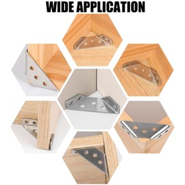 ZKSMNB Universal Stainless Steel Furniture Corner Connector, Corner Brackets for Wood Furniture, Furniture Triangle Support Frame, Angle Fasten Connector for Table, Shelf, Chair (10 PCS with 70 Screw)
