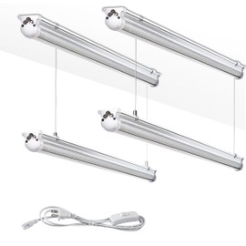 Skymoatled 4Pack 8FT LED Shop Light Garage Lights,100W 6000K 15000LM White Light,Hanging/Surface Mount,Plug and Play,Super Bright T8 Tube Light,Linkable LED Shop Lights for Warehouse Workshop Basement
