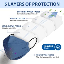 FENFEN KN95 Face Masks Disposable Adults - 50 Pack 5 Layer Protection Dust Breathable Comfortable Respirator Women KN95 Mask Individually Wrapped
