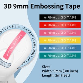 Airmall Embossing Label Tape 9mm Replacement for Dymo Omega Label Tape Compatible with Dymo Omega S0717930 Label Maker and Junior Label Maker S0717900, 5 Roll (Pink Yellow Red Lake Green Blue)