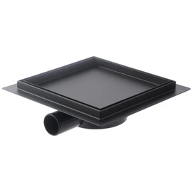 Shower Drain Square Black Matt Tileable 10 x 10 cm Extra Flat Stainless Steel Complete Set Shower Drain Floor Drain 360 Degree Siphon with Odour Stop and Hair Strainer Sizes 10-25 cm