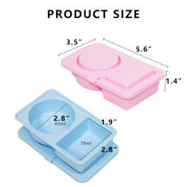 stuuikf 2-Pack Silicone Snack Containers with Cutlery Strap & Double Compartment, Collapsible Box with Secure-Snap Lids for Travel, Office, Picnic (Blue & Pink)