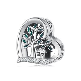 NINGAN 925 Sterling Silver Heart Charm Bead for Jewelry and European Bracelets, Silver