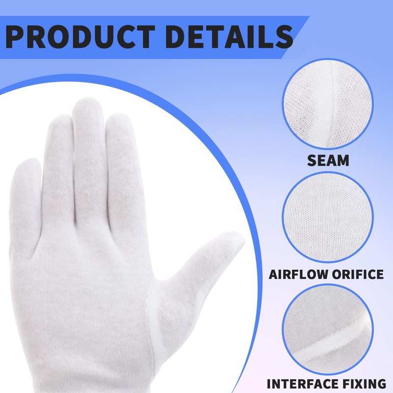 Bettinay 24 PCS Stretchable White Cotton Gloves, Work Cotton Gloves