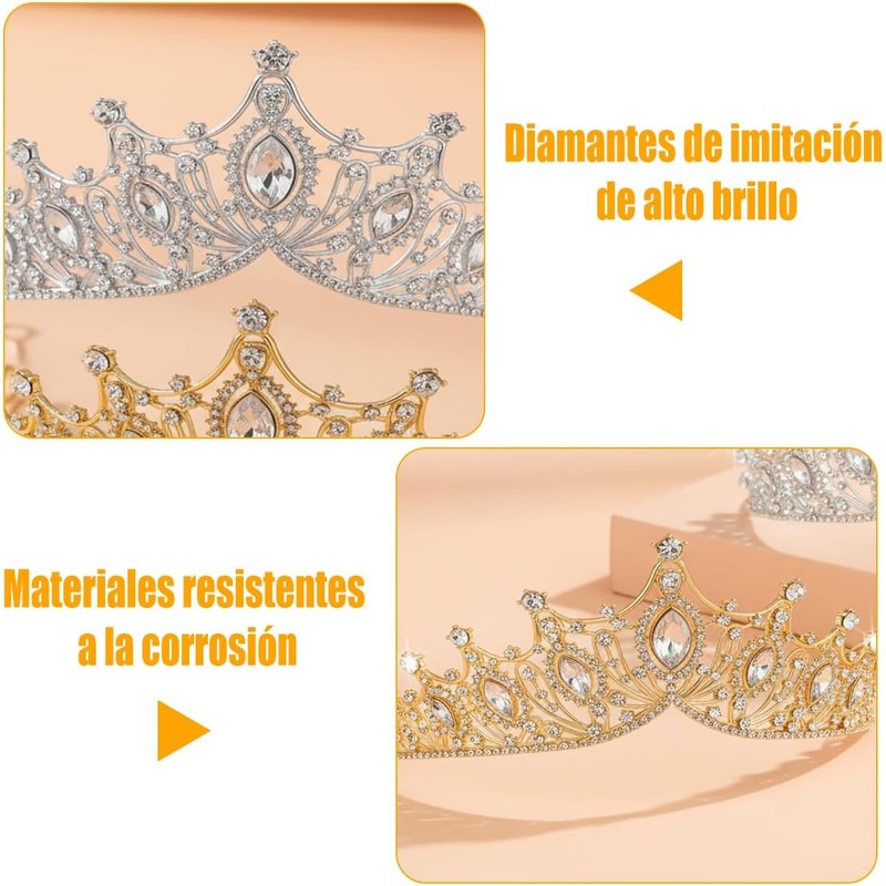 2 Piezas Coronas Princesa con Cristal para Niña y Mujer