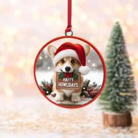 Festive Dog Breeds Christmas Ornament - 3D Printed- Adorable Dogs in Santa Hat Holiday Decor, Ready-to-Hang Xmas Tree Decoration for Dog Lovers and Pet Owners (Corgi)