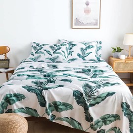 Full Size Bed Sheets Set 4PC- Soft Cooling 1800 Thread Count Microfiber Boho Printed Sheet, 8 - 17" Deep Pocket Breathes Better, Wrinkle Free, Machine Washable Tropical Palm Tree Fronds Bed Sheets