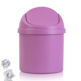 HERCHR Mini Plastic Swing Lid Trash Can, Purple, 6.5" x 6.5" x 6"