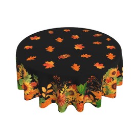 Lvhompro Fall Leaves Tablecloth 60 Inch Round Autumn Seasonal Table Cloth Water-Resistant Spill-Proof Washable Fabric Table Cover for Kitchen Dining Party Picnic Indoor Outdoor