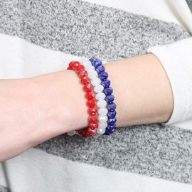 Bohemian Multi-Layer Beaded Stacking Bracelets - Versatile Stretch Strand Sparkly Crystal Beads Statement Wrap Slip-on Cuff Bangle Set (Sparkly Mix - USA Flag Iridescent)