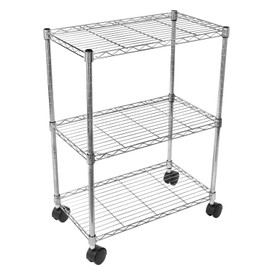 YSSOA Heavy Duty 3-Shelf Shelving with Wheels, Adjustable Storage Units, Steel Organizer Wire Rack, Plug Version, Plug Version, 23" W x 13" D x 30" H, Chrome
