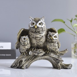 Owl Figurines,Cute Owl Statue,Small Decor Items,Sculpture Ornament for Home Office Tabletop.Gifts for Owl Lover. (Grey owl B)