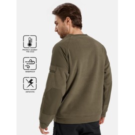 FREE SOLDIER Men's Tactical Winter Fleece Sweatshirt Warm Long Fleece Lined Pullover Crewneck Classic Tops Army Green