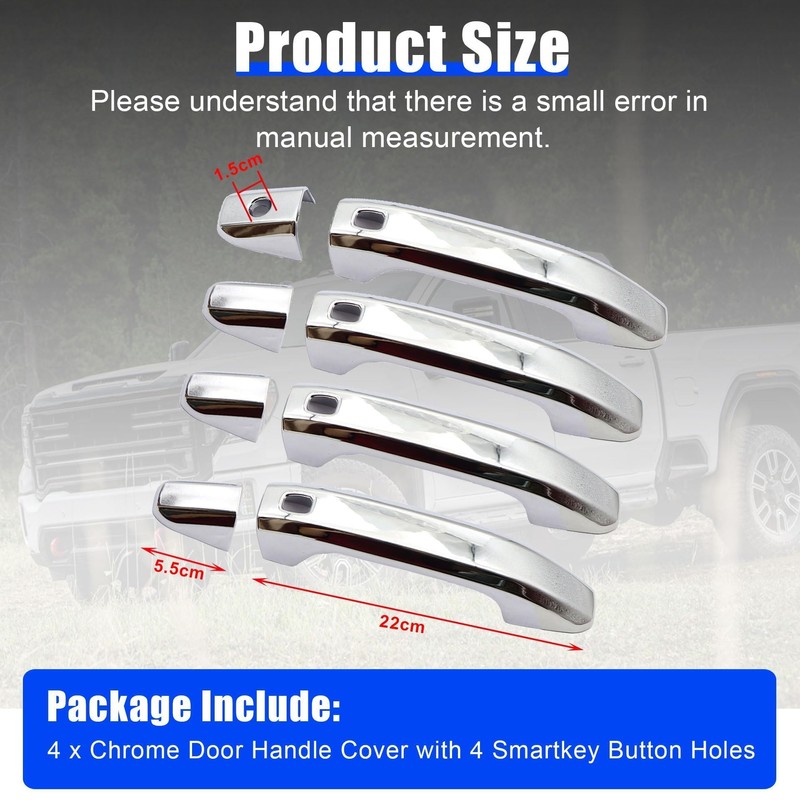GXARTS 4PCS Chrome Door Handle Cover with 4 Smart Key