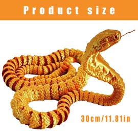 HOXSNII 3D Printed Snake Fidget Toy,Articulated Snake Crystal Snake,Crystal Snake With Snake,Flexible Crystal Snake Figurine Decor, Home Office Decor Desk Toys,Laser Printed - Gold